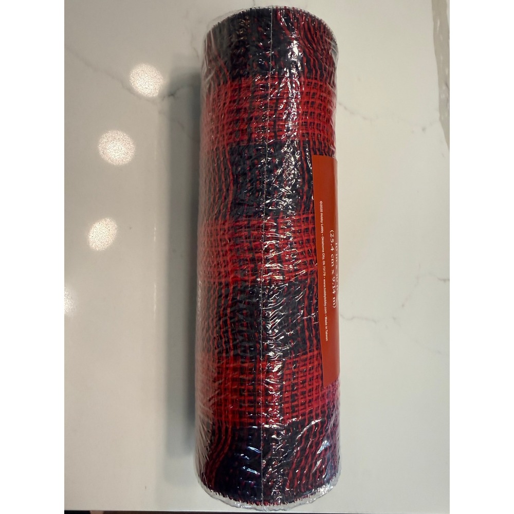 Hobby Lobby Christmas Polypro Mesh Ribbon Red Black Buffalo Plaid 10inx30ft 2pk